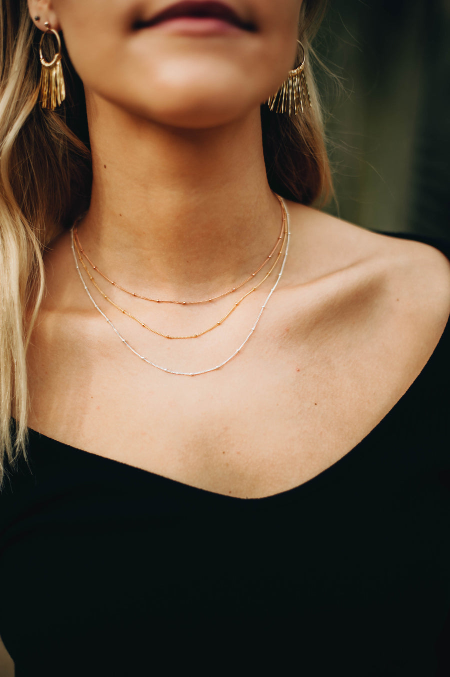 ARIA Set Pearl Drop Necklace and Simple Chain Necklace Set Tiny Freshwater  Drop Pearl Necklace Basic Thin Chain Layered Necklace 